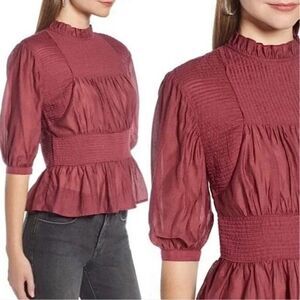 Something Navy‎ Blouse Pleated Peplum
Button Blouse Sz XS